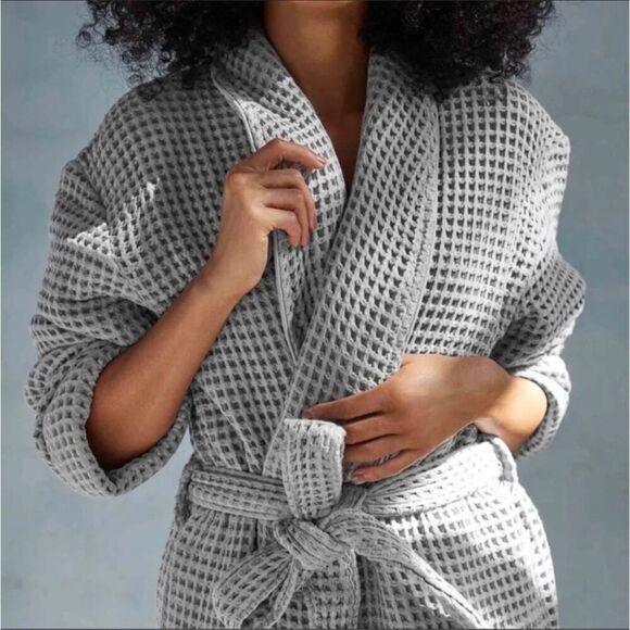Brooklinen Gray Waffle Robe Turkish Cotton Bath Wrap Grey Size Xs / S Small - Picture 3 of 9
